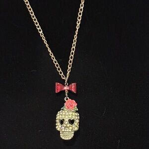 Rhinestone 3D skull necklace
